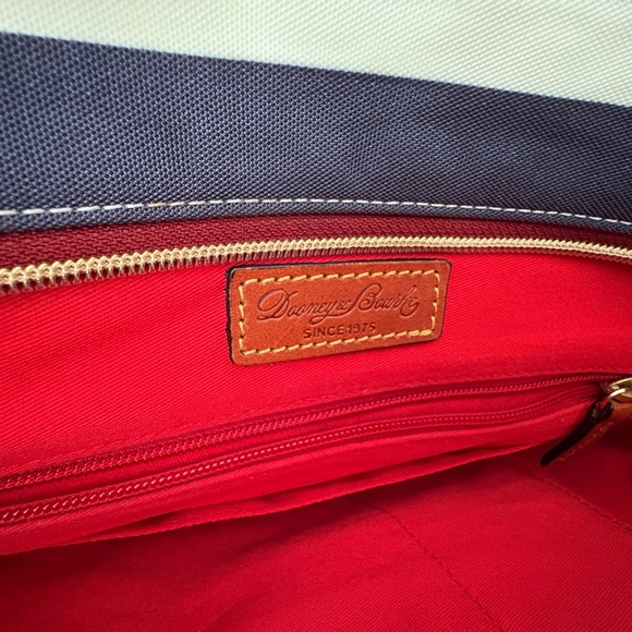 Dooney & Bourke Blue White Striped Tote Bag Leather Trim Classic - Picture 3 of 10